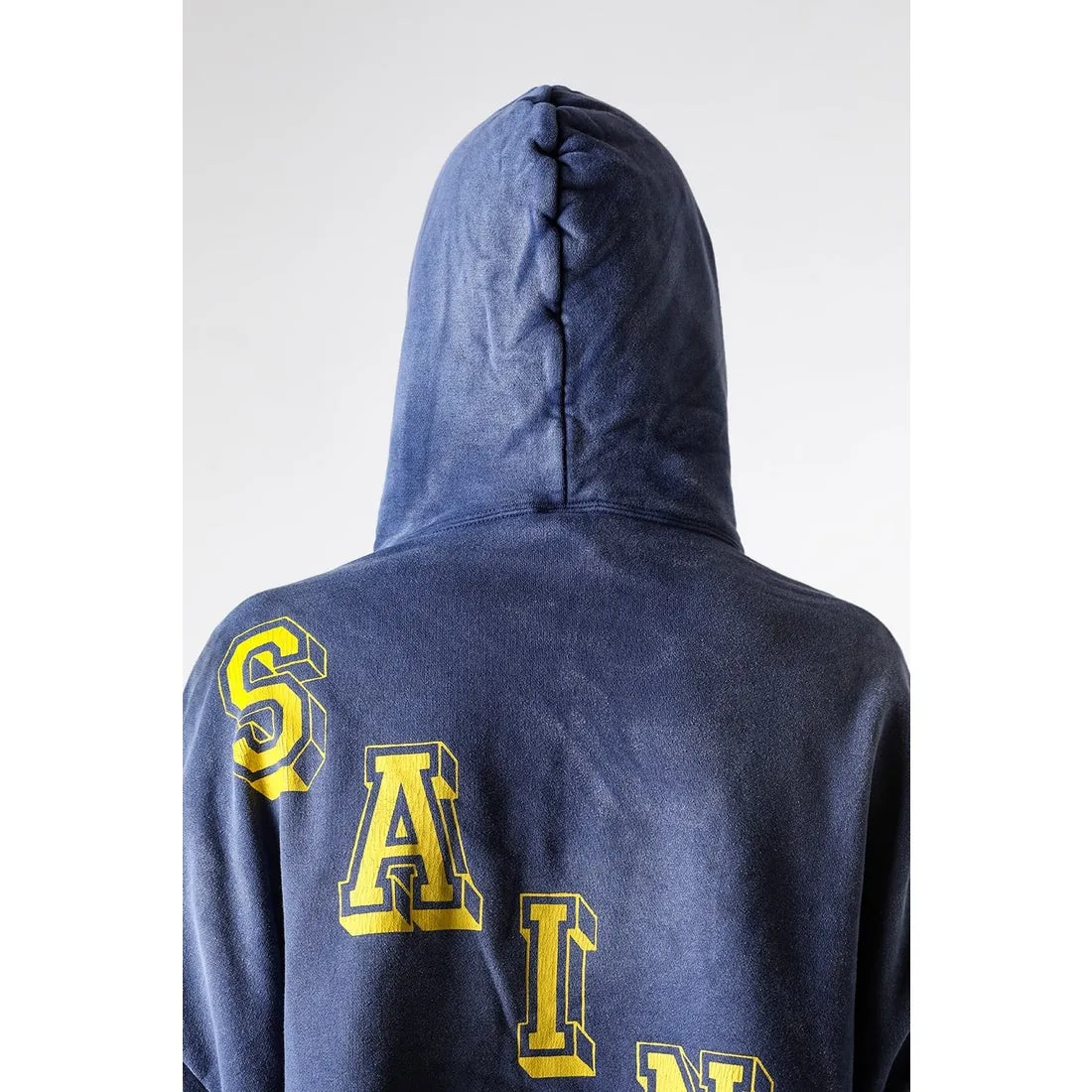 SAINT M×××××× ANGEL HOODIE/NAVY Angel Reborn Blue Hoodie Washed Blue S-XL Assute Garment Dyeing Full Clothes Water Fading Mud Dyeing Dirty Distress New Vintage Ceiling God Tailoring Original Super Loose Fit Customized Original Accessories God-level Print Restoration